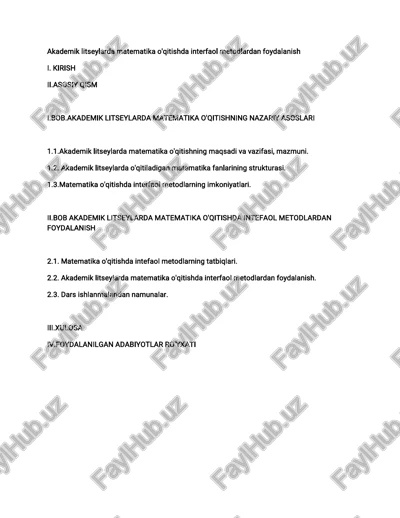 akademik litseylarda matematika o'qitishda interfaol metodlardan foydalanish — PDF