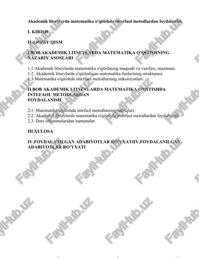 akademik litseylarda matematika o'qitishda interfaol metodlardan foydalanish — DOCX