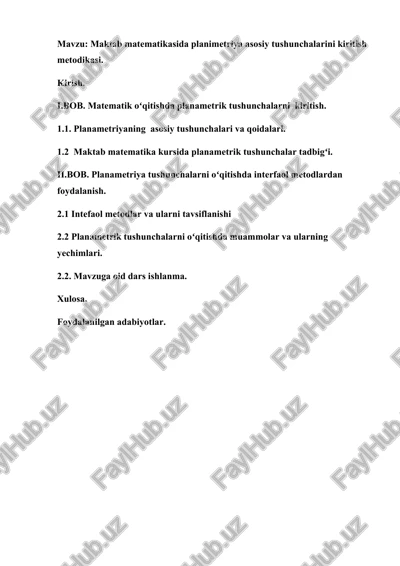 maktab matematikasida planimetriya asosiy tushunchalarini kiritish metodikasi — DOCX