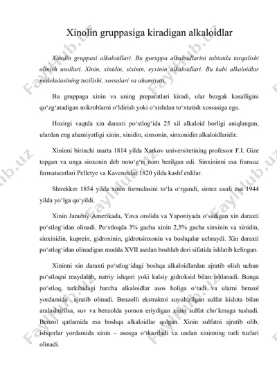 xinolin gruppasiga kiradigan alkaloidlar — DOC