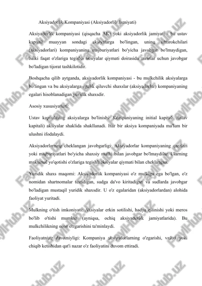 aksiyadorlik kompaniyasi (aksiyadorlik jamiyati) — DOCX