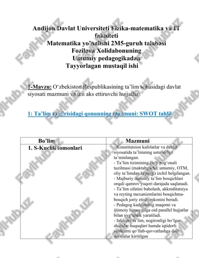 umumiy pedagogikadan tayyorlagan mustaqil ishi — DOCX