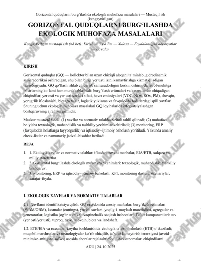 gorizontal quduqlarni burg‘ilashda ekologik muhofaza masalalari — DOCX