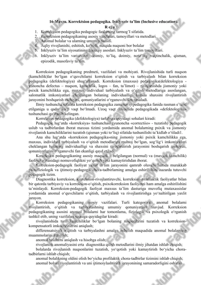 korrektsion pedagogika. inklyuziv ta’lim (inclusive education) — DOCX