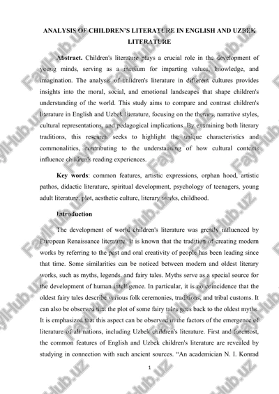 analysis of children’s literature in english and uzbek literature — DOCX