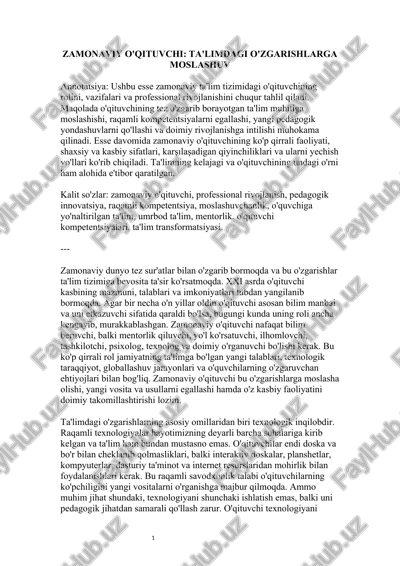 zamonaviy o'qituvchi: ta'limdagi o'zgarishlarga moslashuv — DOCX