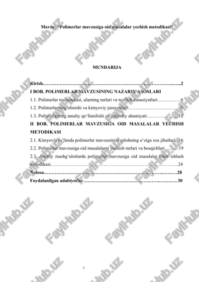 polimerlar mavzusiga oid masalalar yechish metodikasi kurs ishi — DOCX
