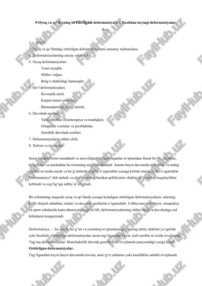ortirilgan deformatsiyalar. raxit keyingi deformatsiya — DOCX