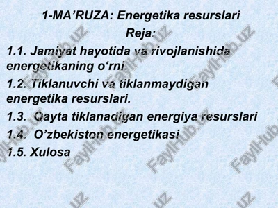 energetika resurslari — PPT