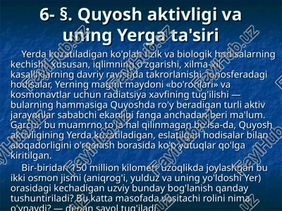 quyosh aktivligi va uning yerga ta'siri — PPT