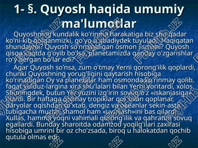 quyosh haqida umumiy ma'lumotlar — PPT