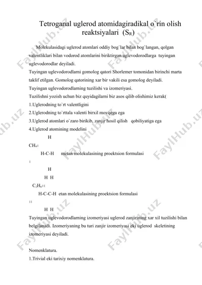 tеtroganal uglеrod atomidagiradikal o`rin olish — DOC