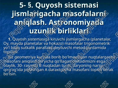 quyosh sistemasi jismlarigacha masofalarni aniqlash — PPT