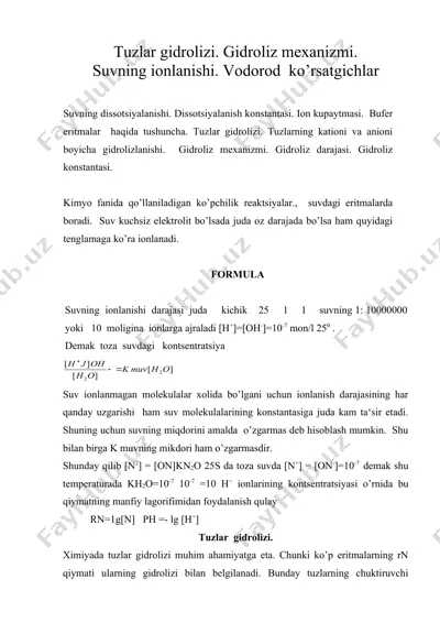 tuzlar gidrolizi. gidroliz mexanizmi — DOC