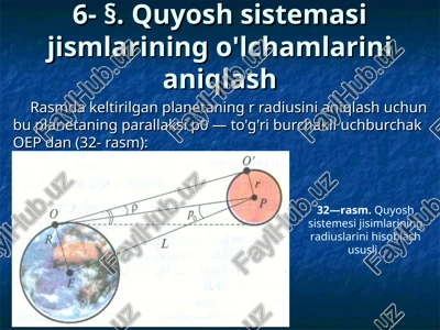 quyosh sistemasi jismlarining o'lchamlarini aniqlash — PPT