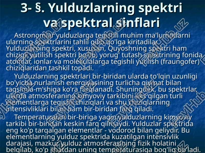 yulduzlarning spektri va spektral sinflari — PPT