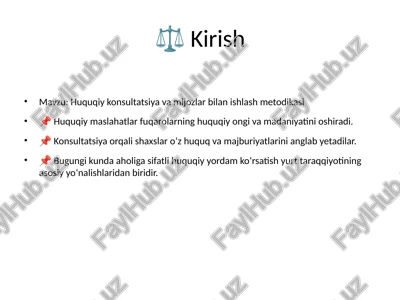 huquqiy konsultatsiya va mijozlar bilan ishlash metodikasi — PPTX