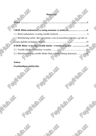bitimning boshqa yuridik faktlardan farqi — DOCX