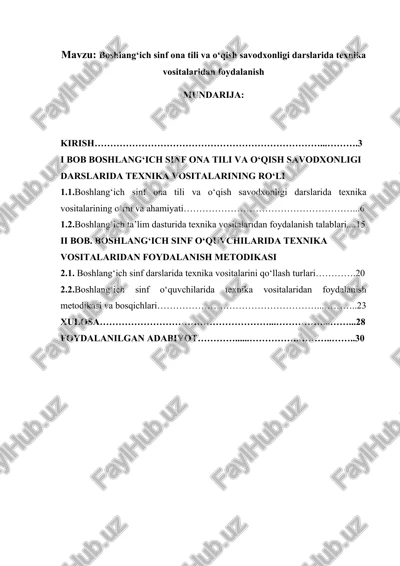 boshlang‘ich sinf ona tili va o‘qish savodxonligi darslarida texnika vositalaridan foydalanish — DOC