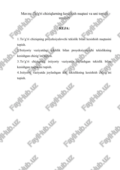 to'g'ri chiziqlarning kesishish nuqtasi va uni topish usullari — DOC