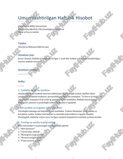 umumlashtirilgan haftalik hisobot — DOCX