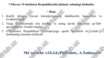 o‘zbekiston respublikasida ijtimoiy sohada gi islohotlar — PPTX