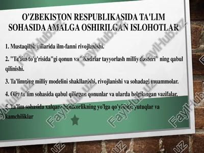 ta'lim sohasida amalga oshirilgan islohotlar — PPTX