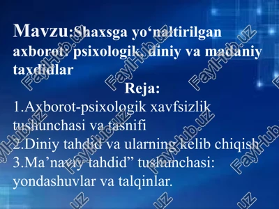 axborot-psixologik xavfsizlik tushunchasi va tasnifi — PPTX
