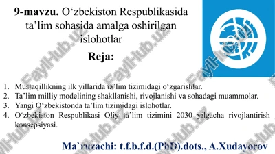 mustaqillikning ilk yillari data’lim tizimida o'zgarishlar — PPTX