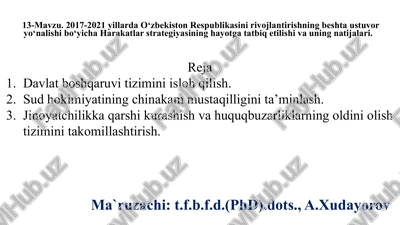 o'zbekiston respublikasini rivojlantirishning beshta ustuvor yo‘nalishi bo‘yicha harakatlar strategiyasi — PPTX