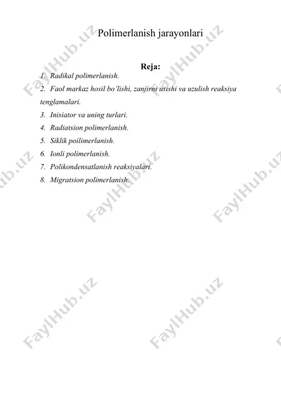 polimerlanish jarayonlari — DOCX