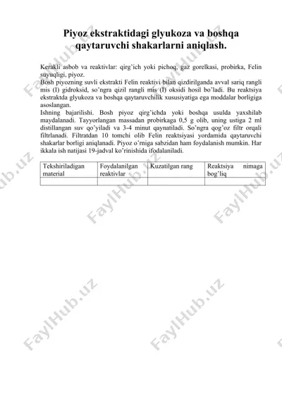 piyoz ekstraktidagi glyukoza va boshqa qaytaruvchi shakarlarni aniqlash — DOC