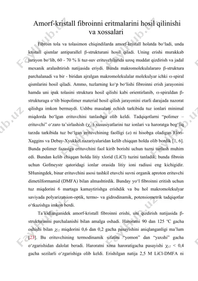 amorf-kristall fibroinni eritmalarini hosil qilinishi va xossalari — DOC