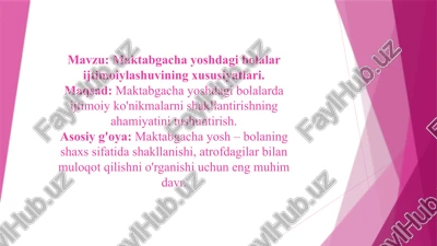 maktabgacha yoshdagi bolalar ijtimoiy o'zlashtirish — PPTX