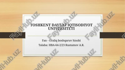 buyurtmalar bo’yicha kalkulatsiyaga asosiyyon — PPTX