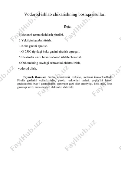 vodorod ishlab chqarishning boshqa usullari — DOC