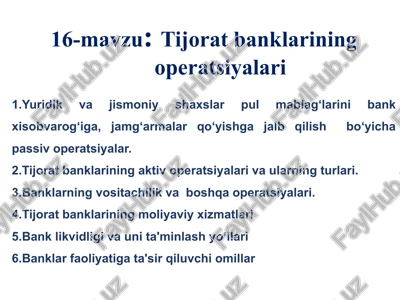 tijoratbanklarining operatsiyalari — PPTX