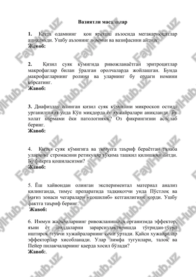 katta odamning qon yaratish a'zosida megakariotsitlar — DOCX