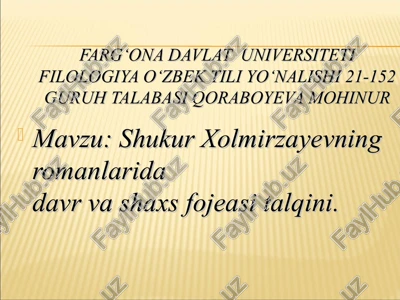 shukur xolmirzayevning adabiy merosi — PPT