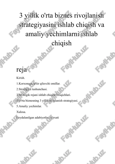 o'rta biznes rivojlanish strategiyasi — DOCX