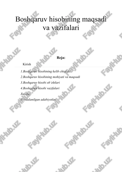 boshqaruv hisobining maqsadi va vazifalari — DOCX