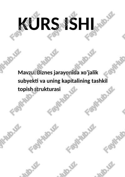 biznes jarayonida xo‘jalik subyekti va uning kapitalining tashkil topish strukturasi — DOCX