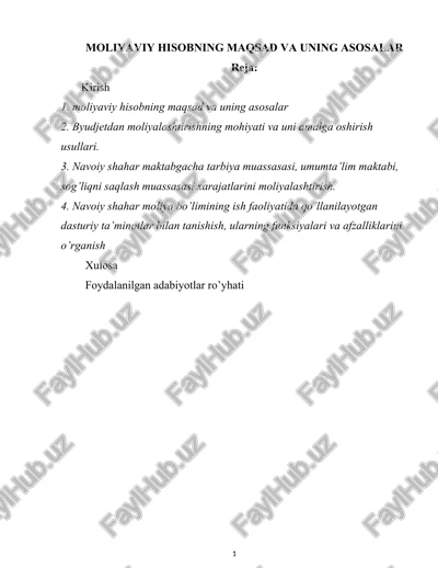 moliyaviy hisobning maqsad va uning asosalar — DOC