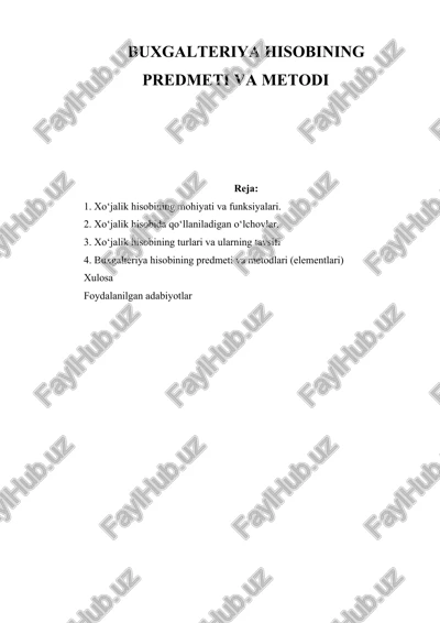 buxgalteriya hisobining predmeti va metodi — DOCX