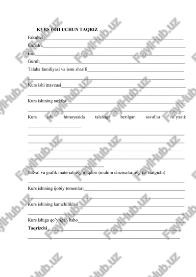 kurs ishi uchun taqriz — DOCX