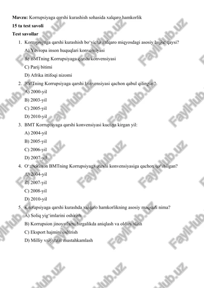 korrupsiyaga qarshi kurashish sohasida xalqaro hamkorlik — DOCX