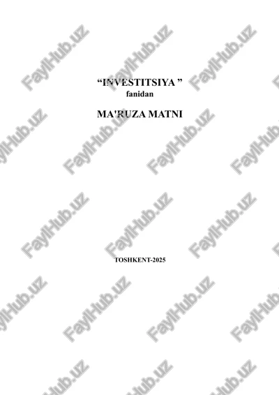 investitsiyalar va investitsiya faoliyati — DOCX