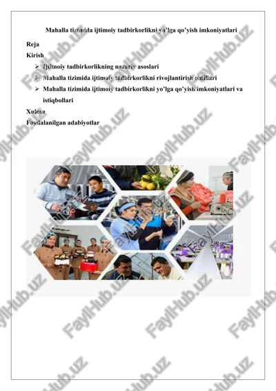 mahalla tizimida ijtimoiy tadbirkorlikni yo’lga qo’yish imkoniyatlari — DOCX