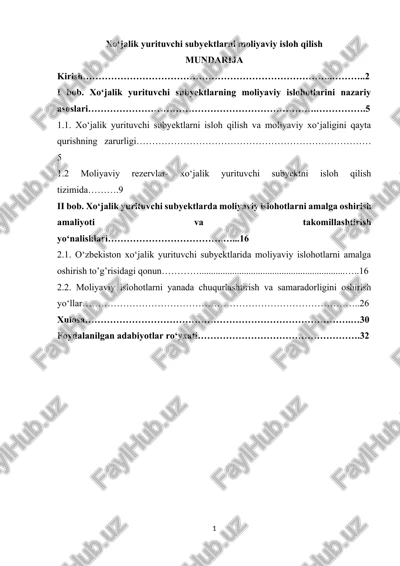 xo‘jalik yurituvchi subyektlarni moliyaviy isloh qilish — DOCX