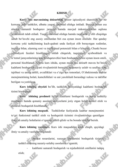 kadrlarni boshqarish va ularni rivojlantirish — DOCX